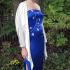 Blue silk dress with white silk jacket